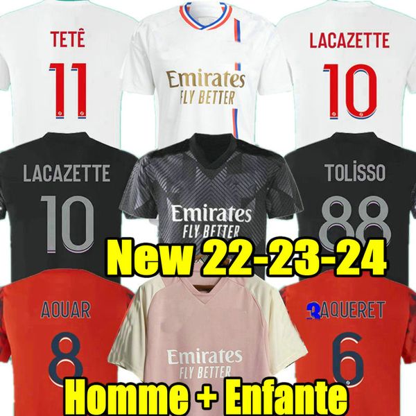 

paqueta soccer jerseys 22 23 24 maillot de foot tete ol 4th blue aouar tagliafico football shirts 2023 2024 traore man kids kits, Black;yellow