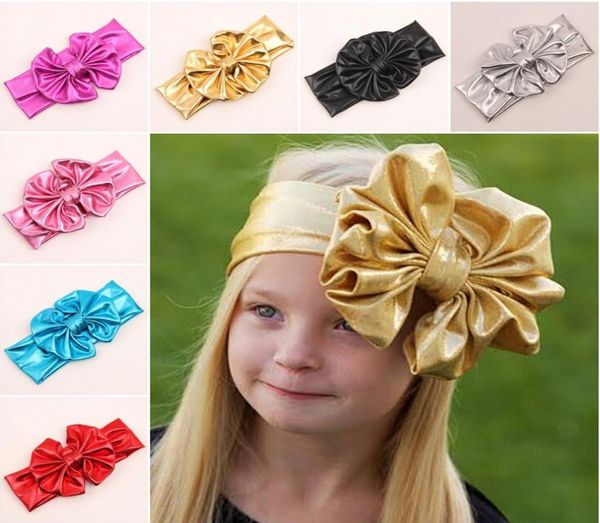 

50pcs metal color latest bow hair band bronzing headband baby metallic big bow elastic headband vintage head wrap hair accessories3364492, Slivery;white