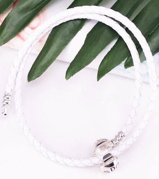 

pandora moments double woven leather bracelet ivory white authentic 925 sterling silver style jewelry 590745ciwd bracelet1394240, Golden;silver