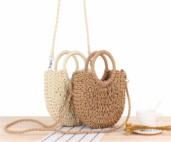 

children grass weaving handbag kids straw hand made shopping basket summer girls easter woven rattan handbags round handle bags a72012906, Black