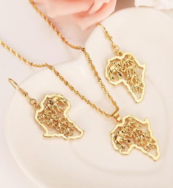 

ethiopian africa map elephant jewelry sets fine gold gf jewelry sets statement necklace earrings pendant african wedding2018330, Silver
