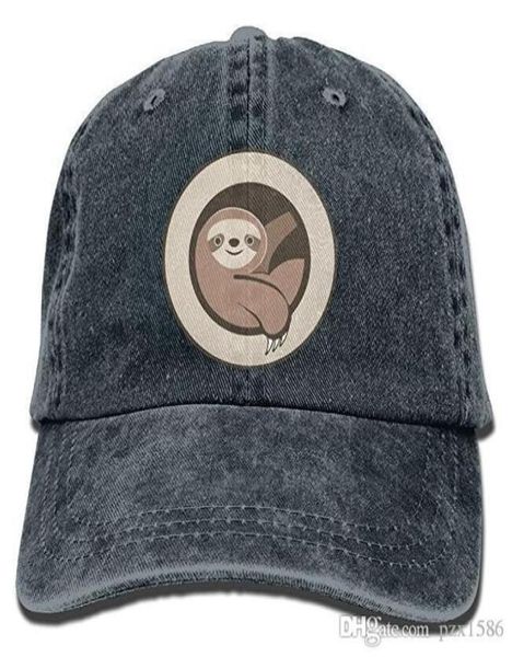 

pzx lazy cartoon sloth circle dyed washed cotton denim baseball cap hat1390552, Blue;gray