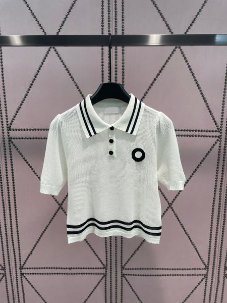

fashion women's knits designer women's sweaters turn down neck short sleeve knitted women lady elegant knitwear 2023, White;black