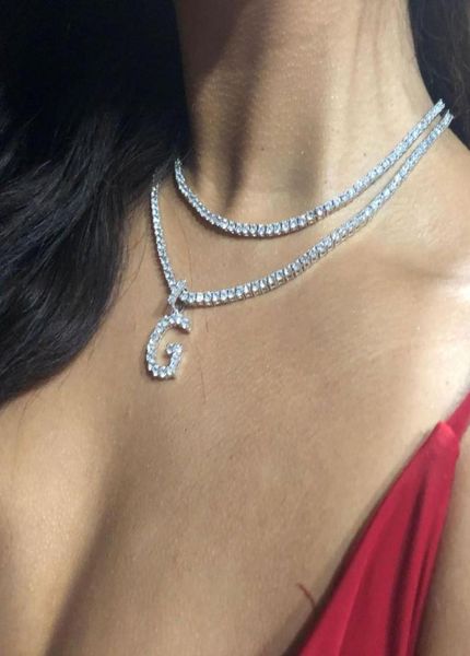 

az zircon tennis letters necklace pendant for men women gold silver color hiphop jewelry with 4mm tennis chain4436287