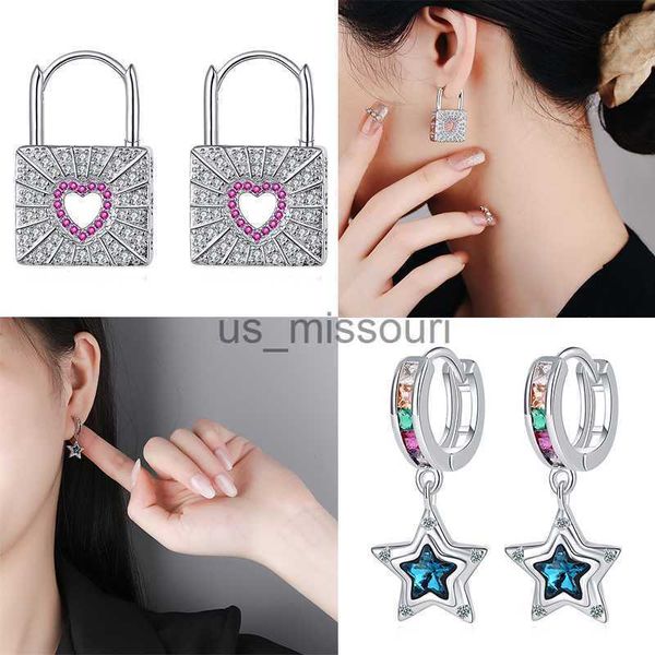 

stud sale 925 silver blue fivepointed star set diamond earrings fit women wedding engagement wife birthday gift simple style j230529 j230529, Golden;silver