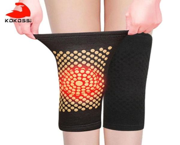 

kokossi 1 pair self heating support knee pads brace warm for arthritis joint pain relief and recovery belt elbow 7422269, Black;gray