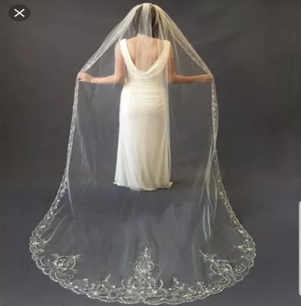 

long wedding veils one layer with appliqued bead custom made chapel length ivory white bridal veil with comb selling3942892, Black