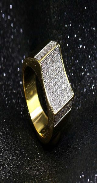 

18k gold plated white cz cubic zirconia vintage rectangle ring hip hop bling rings diamond jewelry gifts for men 14mm size 711 wh9406144, Golden;silver