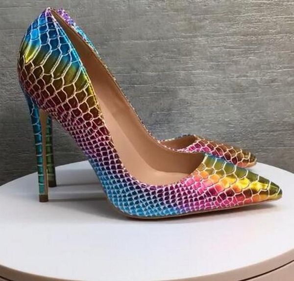 

new spell colourful serpentine tip highheeled shoes pumps stiletto women patent leather pointed toes heels night club weddin1775394, Black