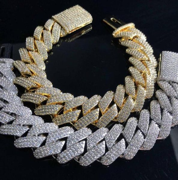 

3 rows hiphop iced out prong cuban link chain012345674964904, Silver