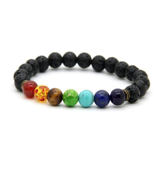 

whole quality black lava stone beads with sediment tiger eye stone stretch women mens energy yoga gift bracelets8270336, Golden;silver