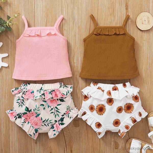 

clothing sets baby girl net-color halter flower print triangle hip pant suit, White