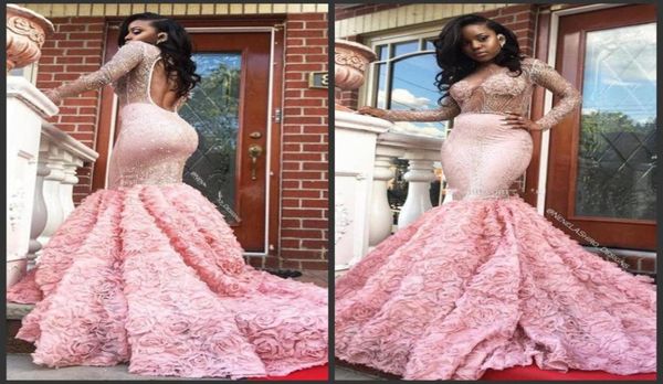 

new glittering pink backless mermaid prom dresses with beading rose flowers keyhole back evening gowns formal party dresses s8118787, Black