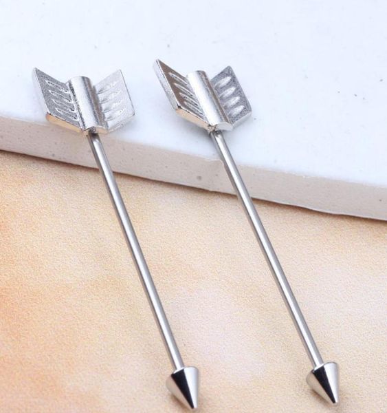 

stainless steel wing long bar industrial barbell wholes body jewelry earring piercing bar for punk style jewelry1791355, Silver