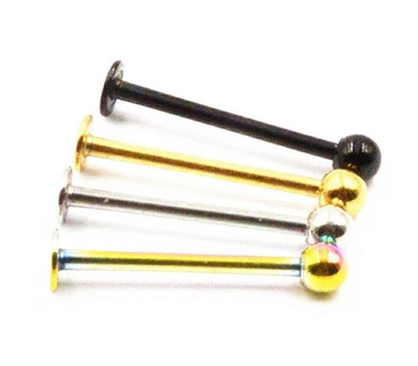 

shippment 50pcs body jewelry 16g lip cheek dimple 316l surgical steel cheek dimple long labret bar piercing82543757032124, Silver