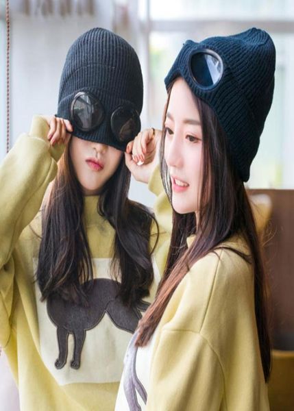 

beanies q fashion autumn winter solid color windproof goggles caps for men women casual plus velvet ski hat knitted warm wo7200822