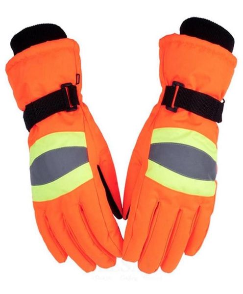 

sports gloves winter thermal work with reflective strip antislip antiwind warm for outdoor safe hands protection3136951, Black