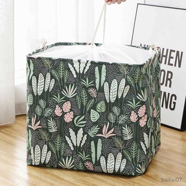 

basket large capacity laundry basket portable drawstring dirty clothes storage foldable square shape bag