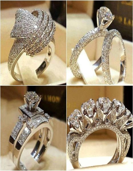 

wedding rings sets for women cubic zirconia engagement couple ring fashion jewelry bridal creative anel drop r9042910112, Slivery;golden
