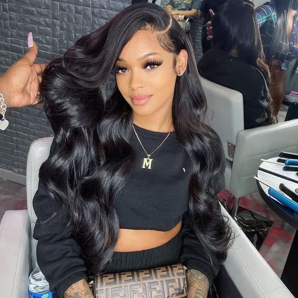 

13x4 body wave lace front wig human hair wigs for women brazilian bob loose body wave pre plucked 30 40 inch hd lace frontal wig, Black;brown