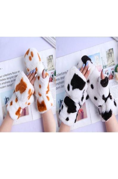

sports gloves 28tf plush winter warm half finger fluffy mittens with flip 785623, Black