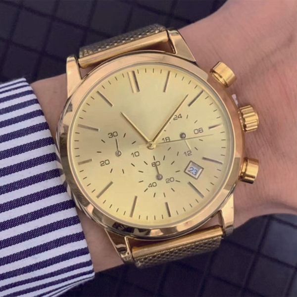 

luxury men's watches r sapphire mirror 43mm six hands quartz watches datejust steel band watches, Slivery;brown