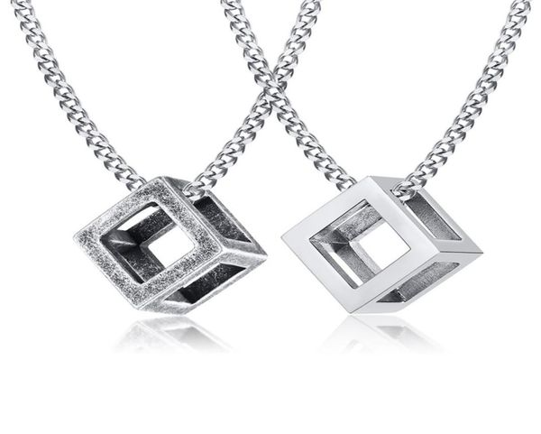 

mens and womens 3d cube charms necklace in stainless steel geometric open cube pendant3786183, Silver