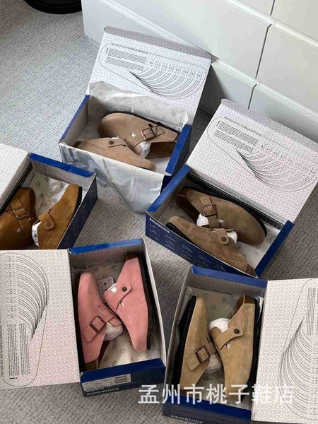 

bucken shoes for women's outerwear 2023 spring new thick soled genuine leather cork casual wrap slippers bucken half trailer, Black