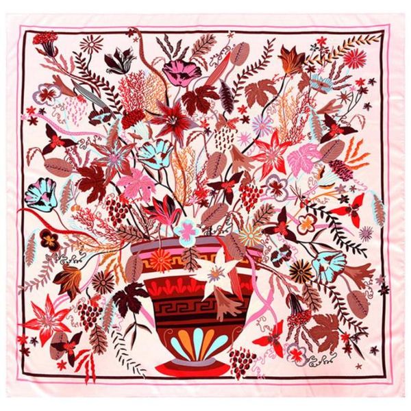 

new twill silk scarf women pot floral printing square scarves fashion wraps female foulard large hijab big shawl neckerchief 130cm5694989, Blue;gray