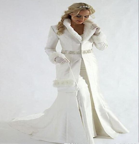 

generous long sleeves bridal coats beaded sequins sash stain formal party cloak long bride coats faux fur warm bridal bolero jacke9560325, White