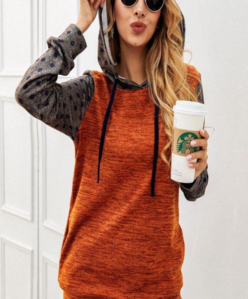 

women winter hooded long sleeve patchwork dot autumn womens clothing lady casual clothing 075872293, White