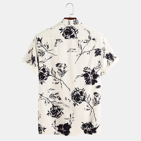 

fast delivery summer resort men hawaiian short sleeve floral print polyester shirts 4usf, White;black