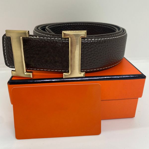 

luxury designer belt for men genuine leather cowhide width 3.8cm women designers letter belts gold silver buckle mens business waistband cin, Black;brown
