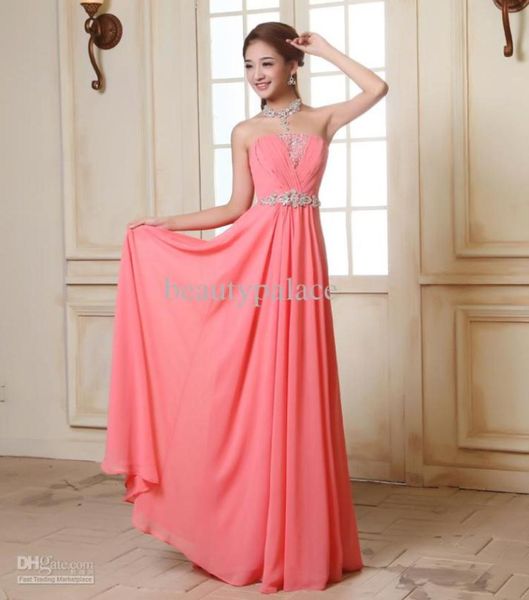 

most a line strapless floor length watermelon chiffon beach prom dresses coral pink evening dresses beads crystal long pr5075871, Black