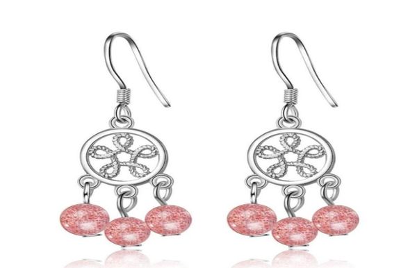 

dream catcher natural strawberry crystal pendant fresh lovely 925 sterling silver female dangle earrings chandelier9018841