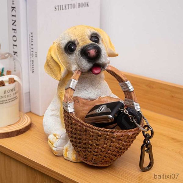 

basket creative simulation puppy statue storage basket resin ornament dog animal figurines entrance key holder box jewelry tray home