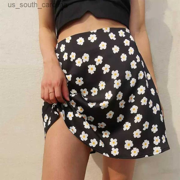 

skirts women skirt summer aesthetic mini skirts high waist satin floral printed short skirt pencil black skirts womens l230522