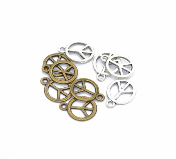 

800pcs 1612mm peace charm pendants for jewelry making antique silver peace symbol pendants charm small peace sign6619425, Bronze;silver