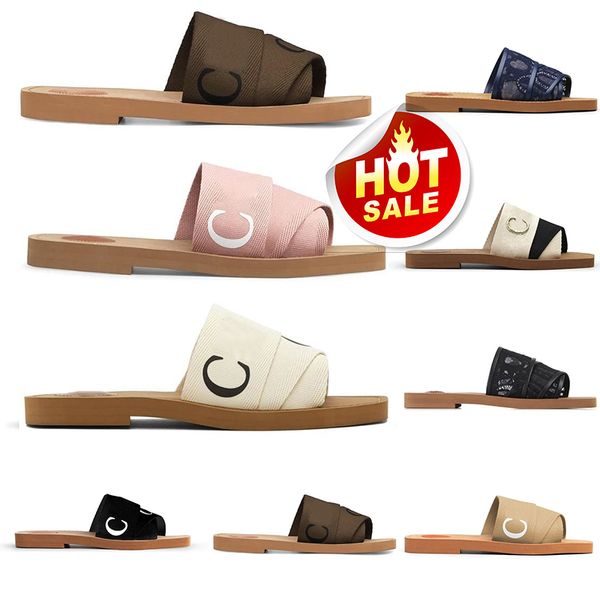 

designer sandals womens slippers woody slippers canvas woven sandals mules fashion summer casual slipper letter beach outdoor shoes, Black