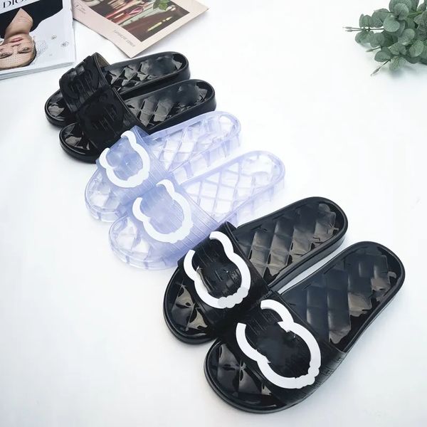 

women designer slippers transparent pvc jelly sandals womens letter printed luxury summer slipper slides silicone lady flip flops flat shoe, Black