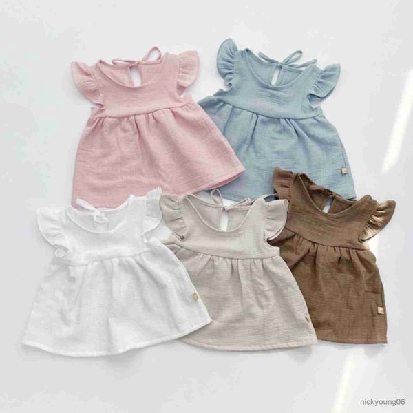 

clothing sets baby girls summer clothes outfit solid color ruffled flying sleeve t-shirt and elastic shorts 2pcs casual set, White