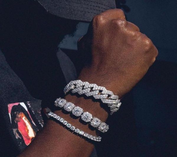 

link chain cuban cubic zircons 1 row tennis men rapper braclets valuable street jewelry hip hop gold cz shiny bangle8187968, Black