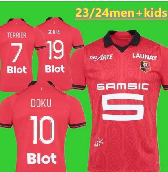 

23 24 stade rennais soccer jerseys home rennes maillot de foot 2023 2024 toko ekambi bourigeaud terrier doku gouiri kalimuendo uniform men k, Black;yellow