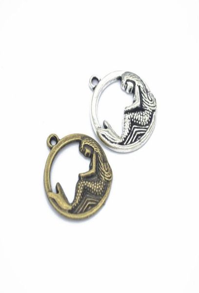 

200 pcs round mermaid charms pendant for jewelry making charm 2 colors antique bronze antique silver 23mm9512836, Bronze;silver