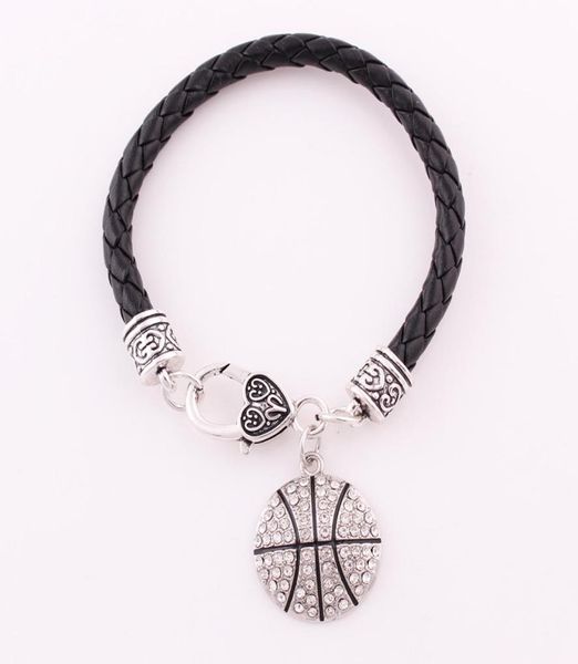 

fashion crystal jewelry pendant bracelets mix sport leather chain bracelets with basketball volleyball football floating charm9814340, Golden;silver