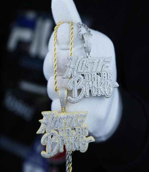 

iced out bling men necklace jewelry micro pave 5a cz gold color rock punk hip hop letter hustle or be broke pendant necklaces294f7082006, Silver