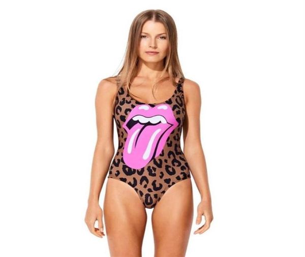 

tongue print swimsuit women one piece swimwear bodysuits monokini bathing suits stones backless beachwear swimming suits leopard251191872