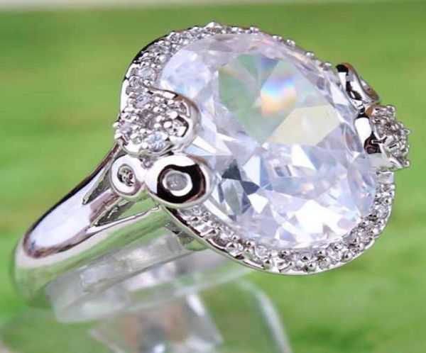 

2021 bridal party jewelry rings 18x12mm rhinestone oval cut clear white sapphire gemstone18k white gold plated ring size 81924288