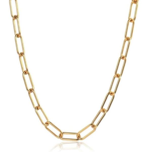 

chains 7mm gold tone rectangle chain choker necklaces women anti allergy stainless steel cable paperclip link collar adjustable kn4440509, Silver