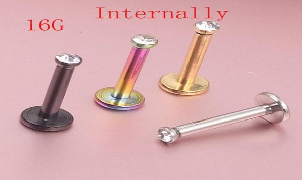 

labret ring 16g surgical stainless steel clear crystal internally thread lip ring piercing labret rings 4 color body jewelry5026460, Black
